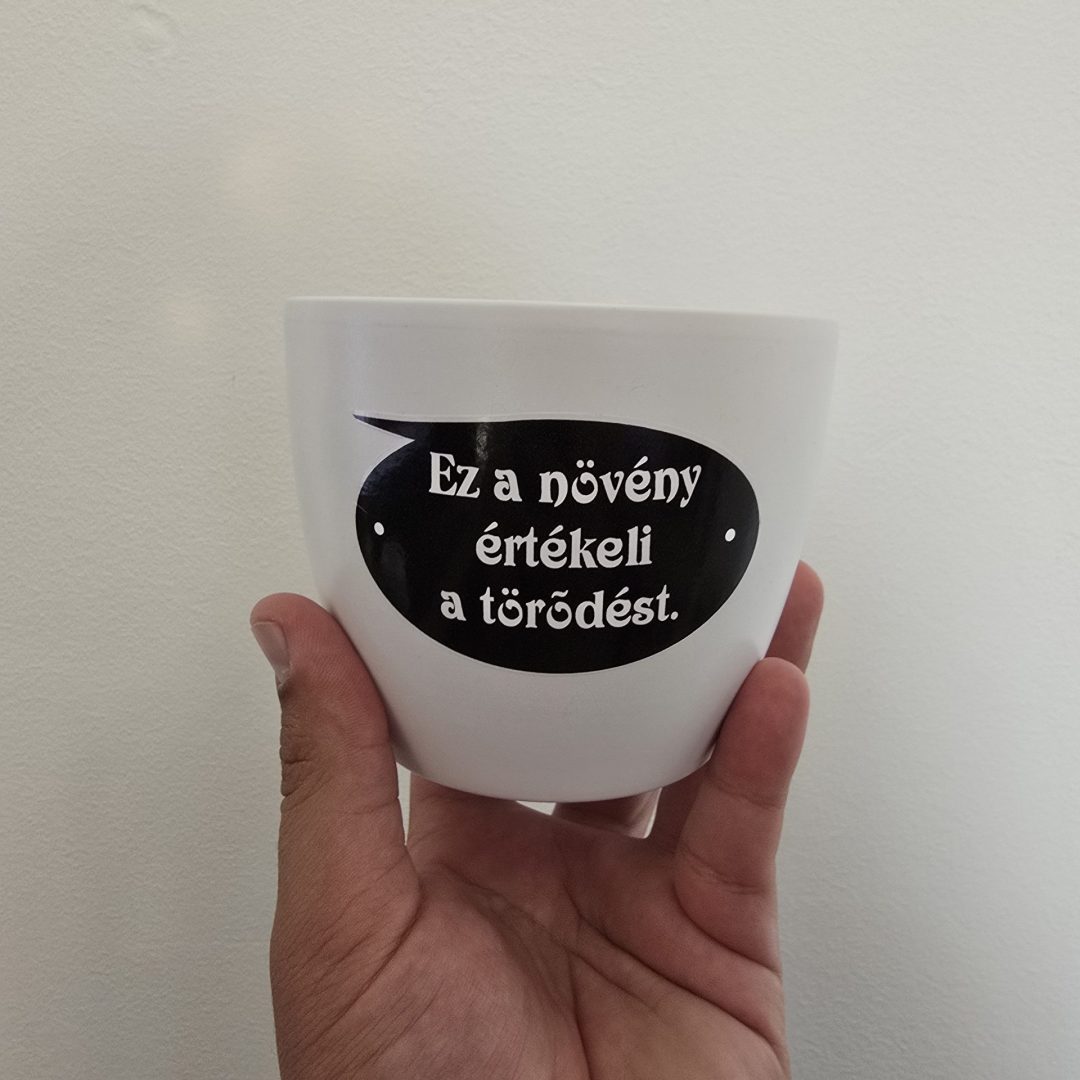 Fehér kerámia kaspó felirattal 10cm⊘