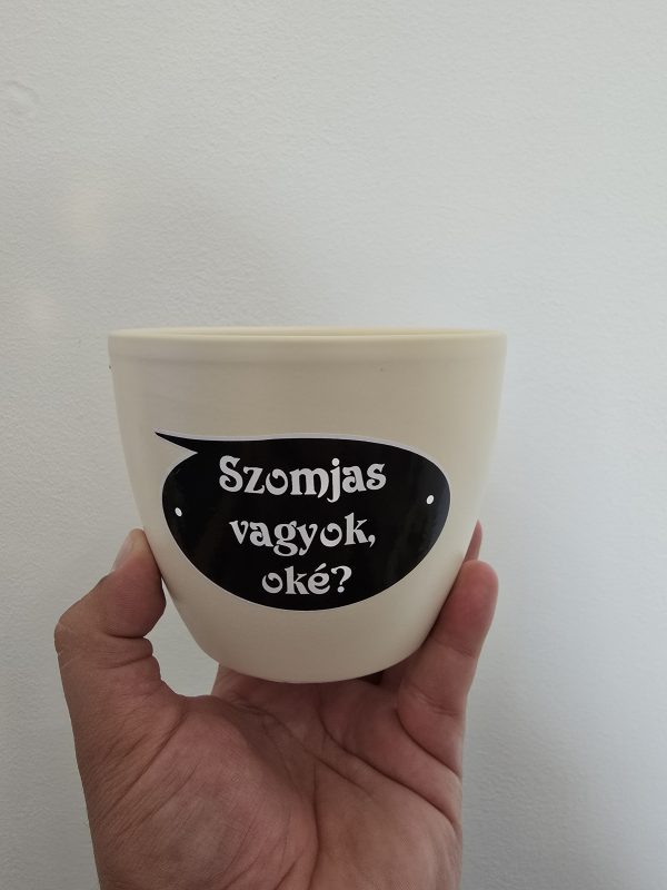 Vaj színű kerámia kaspó felirattal 10cm⊘