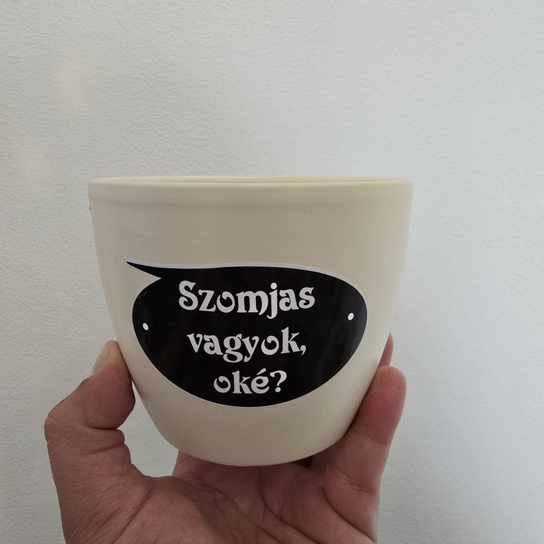 Vaj színű kerámia kaspó felirattal 10cm⊘