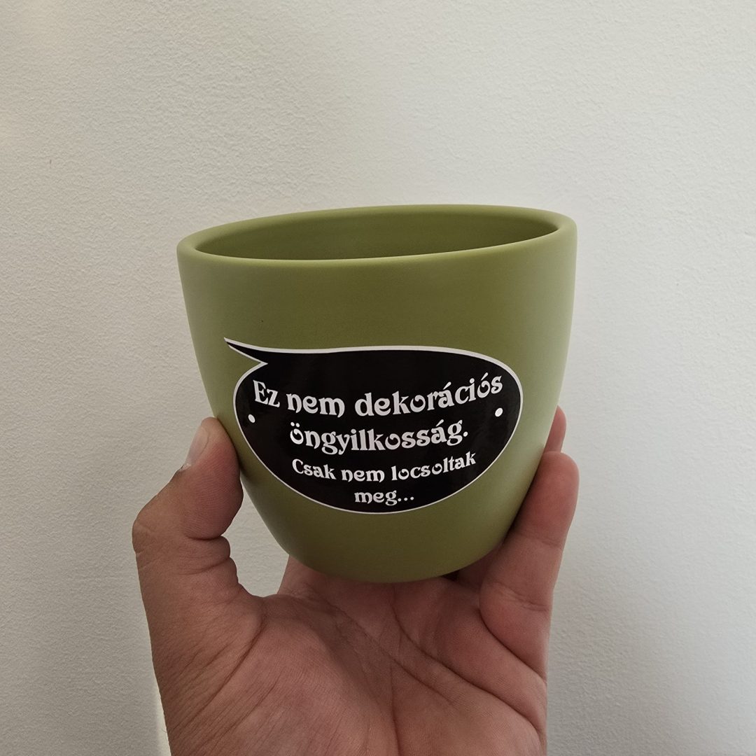 Zöld kerámia kaspó felirattal 10cm⊘