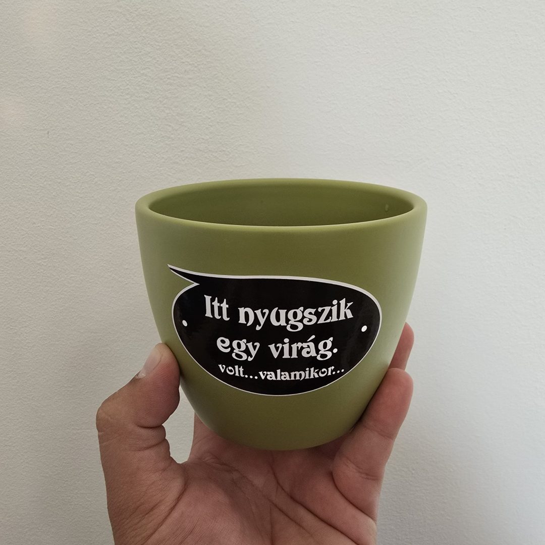 Zöld kerámia kaspó felirattal 10cm⊘