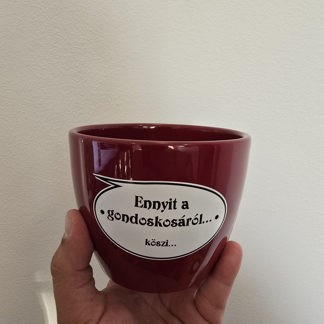 Piros kerámia kaspó felirattal 10cm⊘