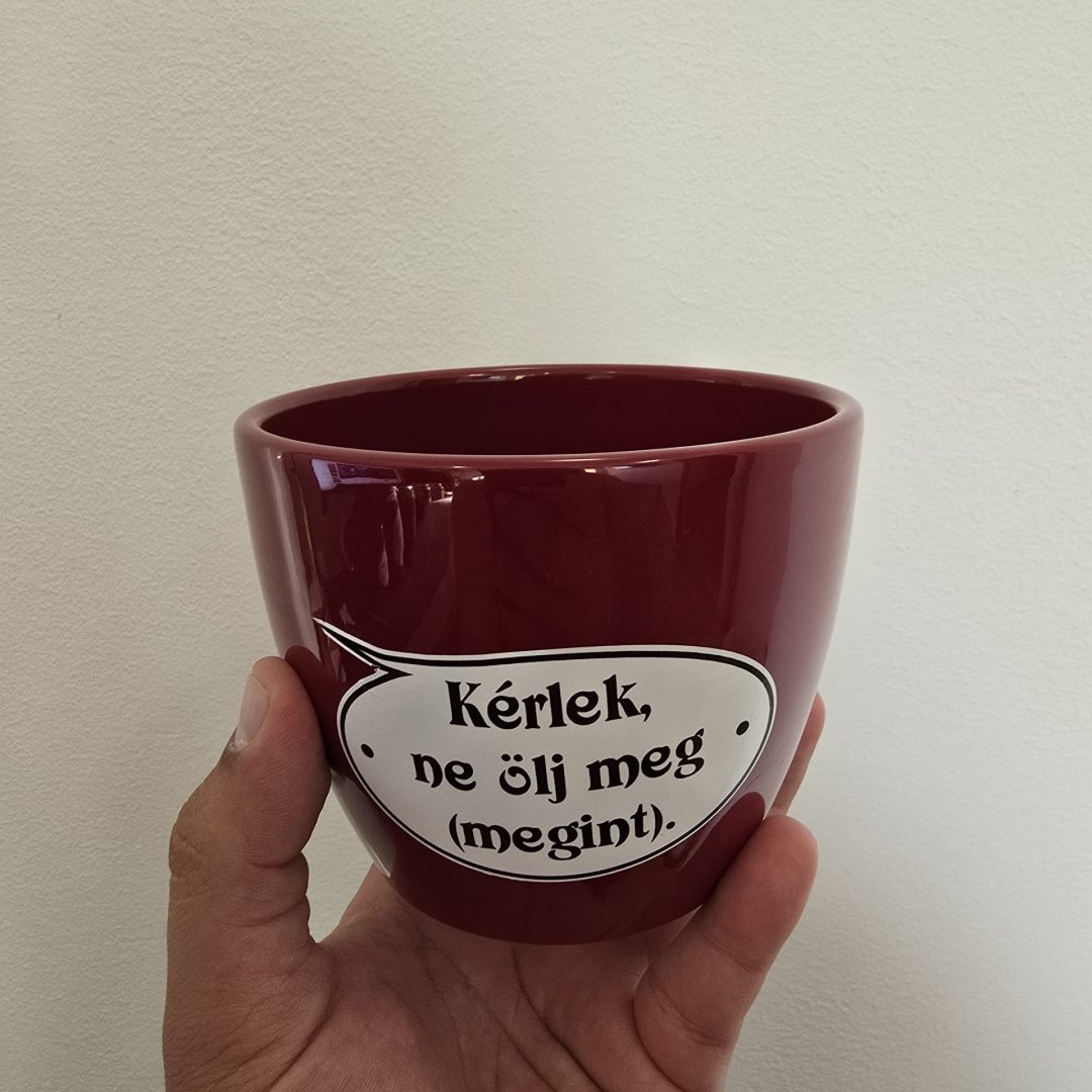 Piros kerámia kaspó felirattal 10cm⊘