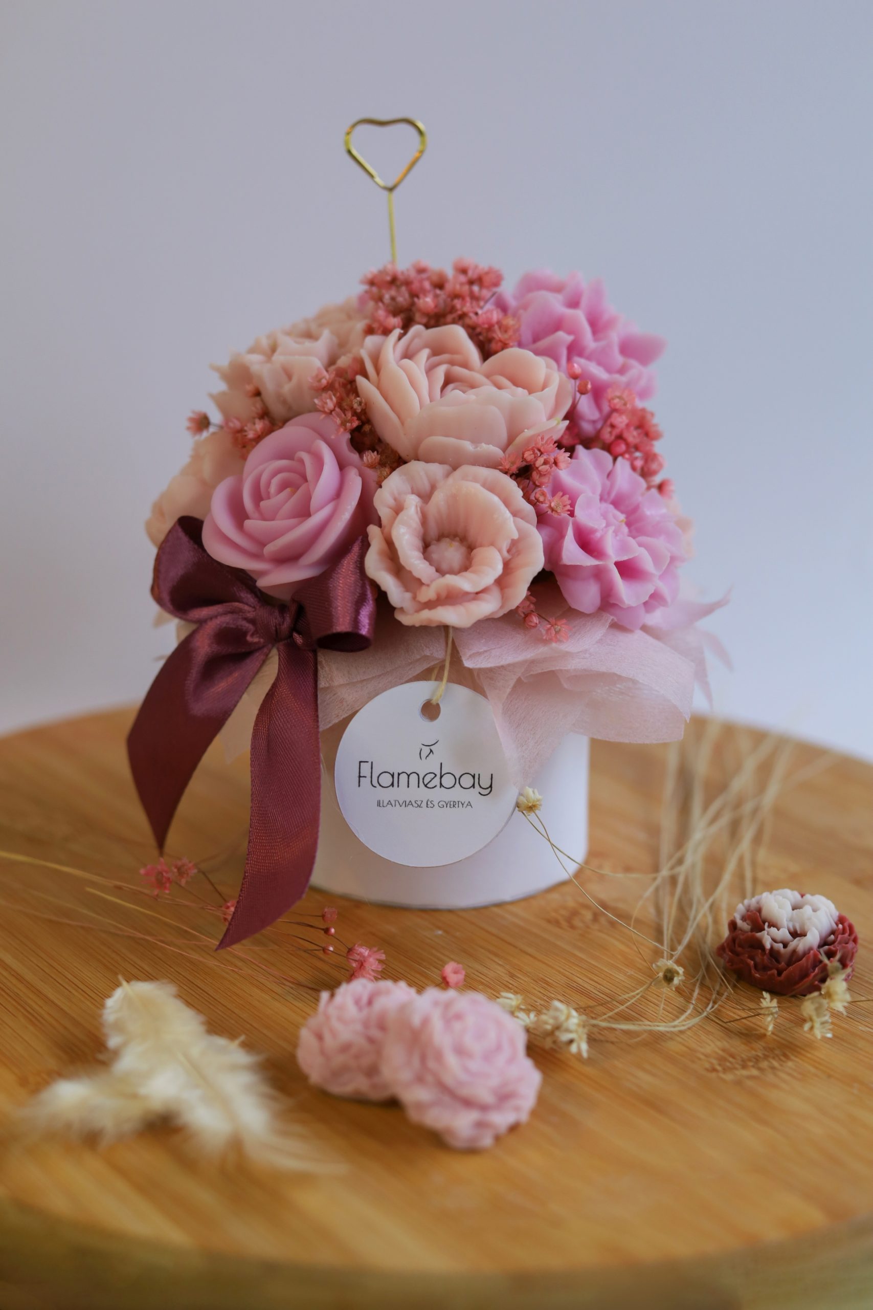 Pink box illatviasz csokor rózsaszín virágkompozícióval tulipán illattal